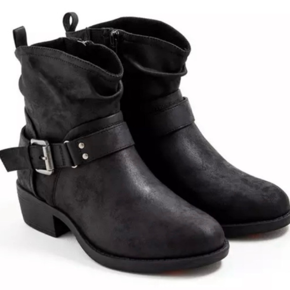 Torrid Black Ankle Booties with Chunky Heel and Buckle